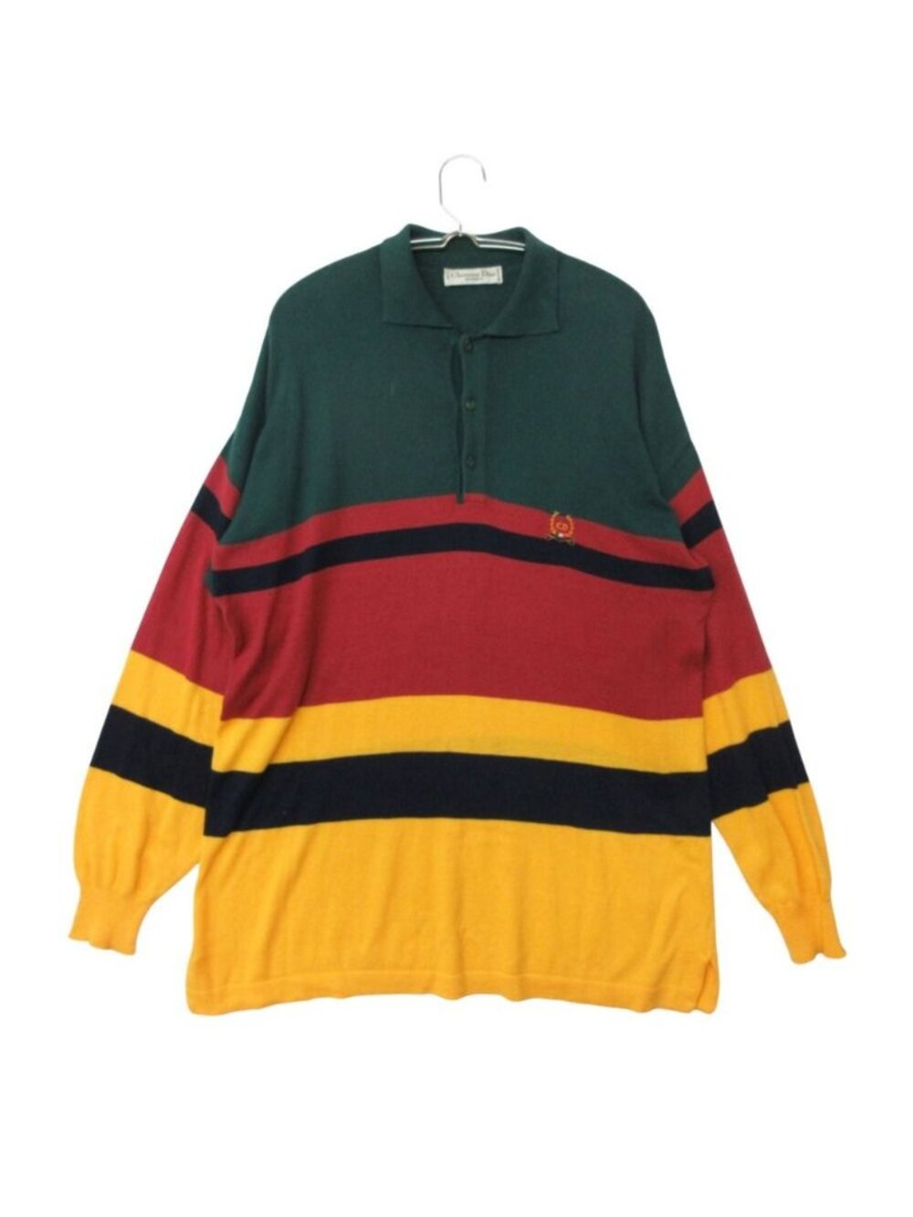 Dior Vintage Knit Polo Shirt Long Sleeve Rugby Logo Embroidery Border Pattern